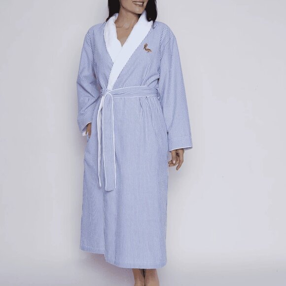 COMFY UNISEX SPA RESORT ROBE SEERSUCKER FLEECE LINING PELICAN LOGO - Picture 1 of 1
